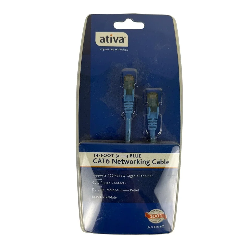 Ativa 14ft Blue CAT6 Networking Cable Gigabit Ethernet RJ45 Snagless 417-905 NEW